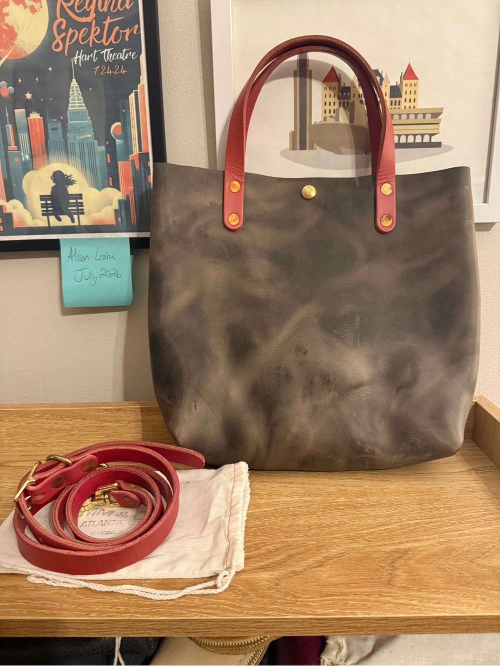 EUC KMM Grey Sky (?) Mini Tote with hot pink strap